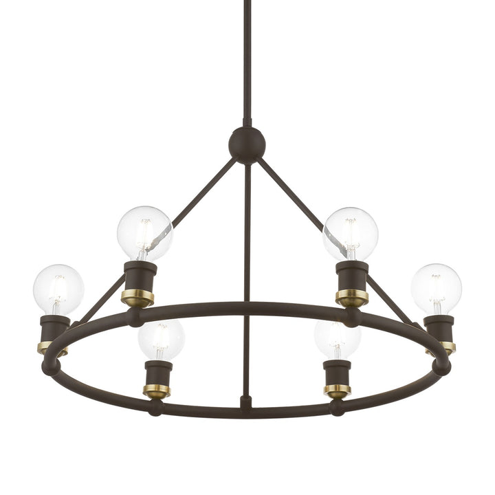 6 Light Bronze With Antique Brass Accents Chandelier