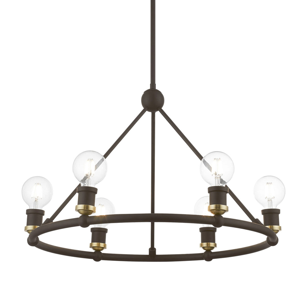 6 Light Bronze With Antique Brass Accents Chandelier
