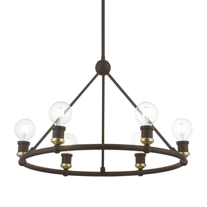 6 Light Bronze With Antique Brass Accents Chandelier