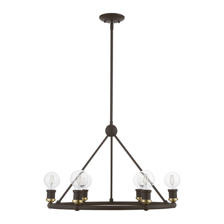 6 Light Bronze With Antique Brass Accents Chandelier