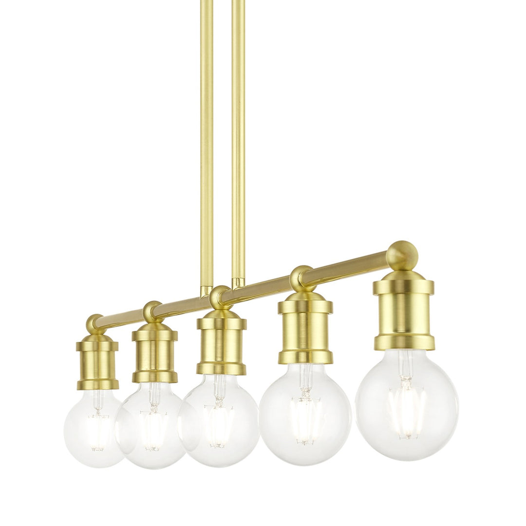 5 Light Satin Brass Large Linear Chandelier