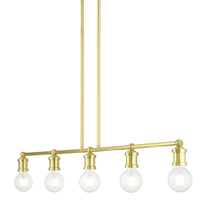 5 Light Satin Brass Large Linear Chandelier