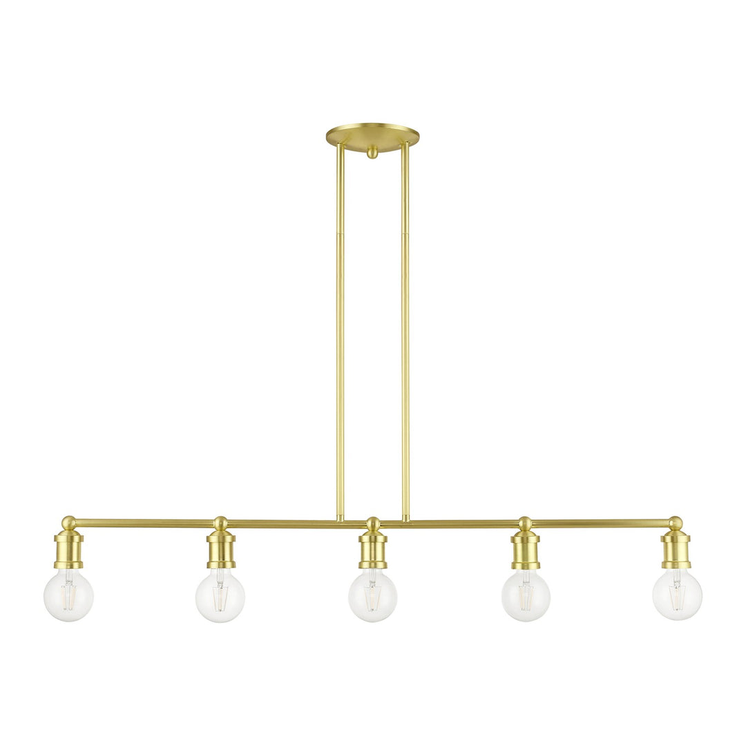 5 Light Satin Brass Large Linear Chandelier
