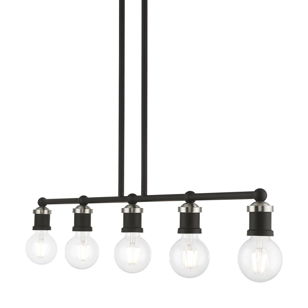 5 Light Black With Brushed Nickel Accents Large Linear Chandelier