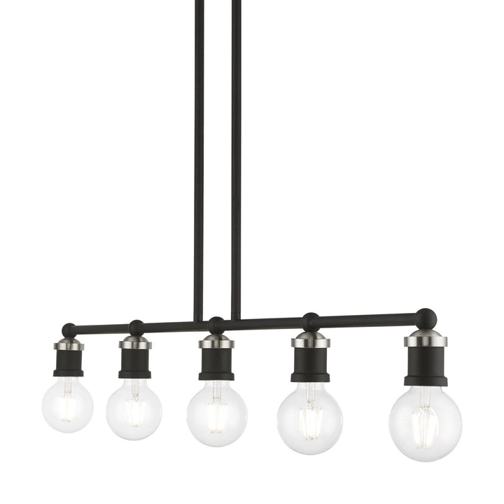 5 Light Black With Brushed Nickel Accents Large Linear Chandelier