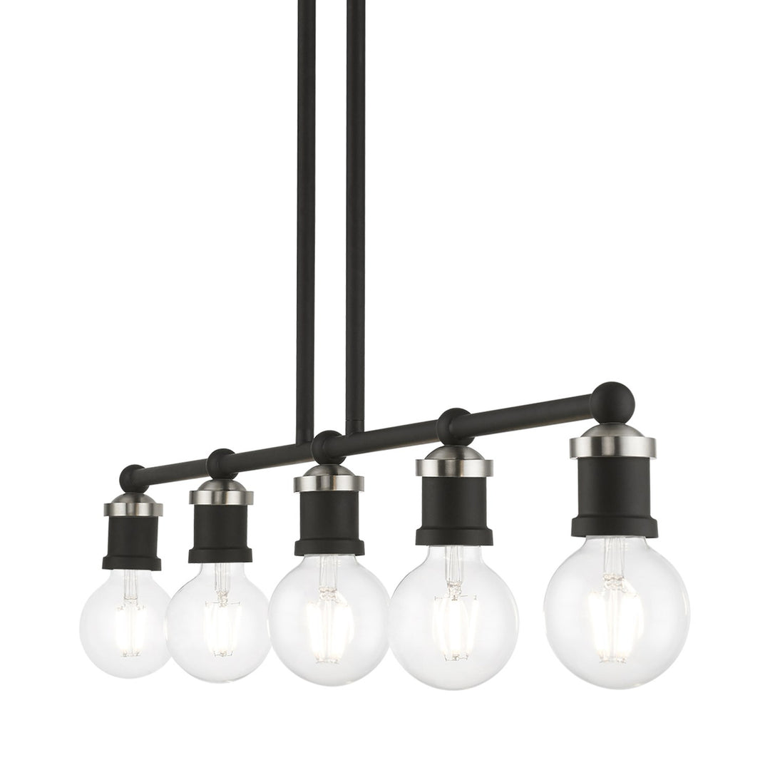 5 Light Black With Brushed Nickel Accents Large Linear Chandelier
