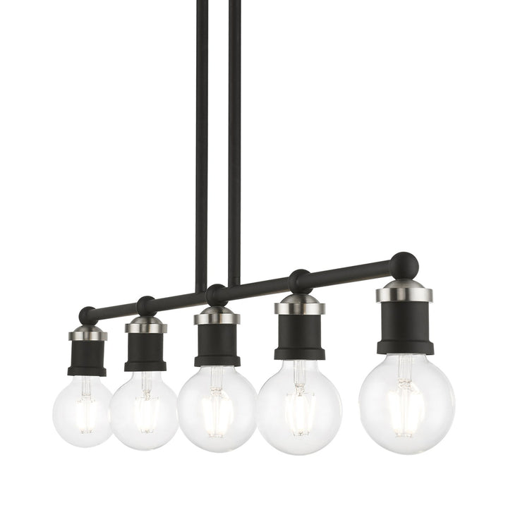 5 Light Black With Brushed Nickel Accents Large Linear Chandelier