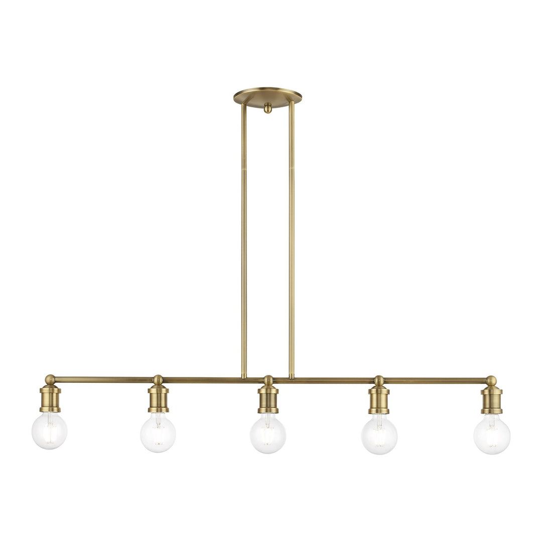 5 Light Antique Brass Large Linear Chandelier by Livex Lighting