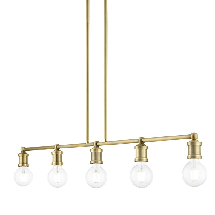 5 Light Antique Brass Large Linear Chandelier