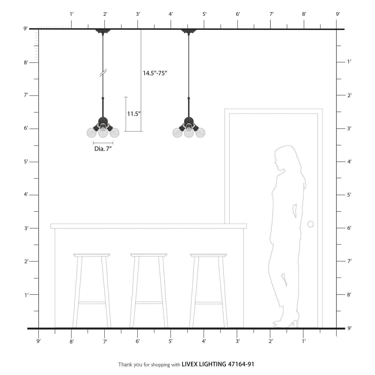 3 Light Brushed Nickel Pendant