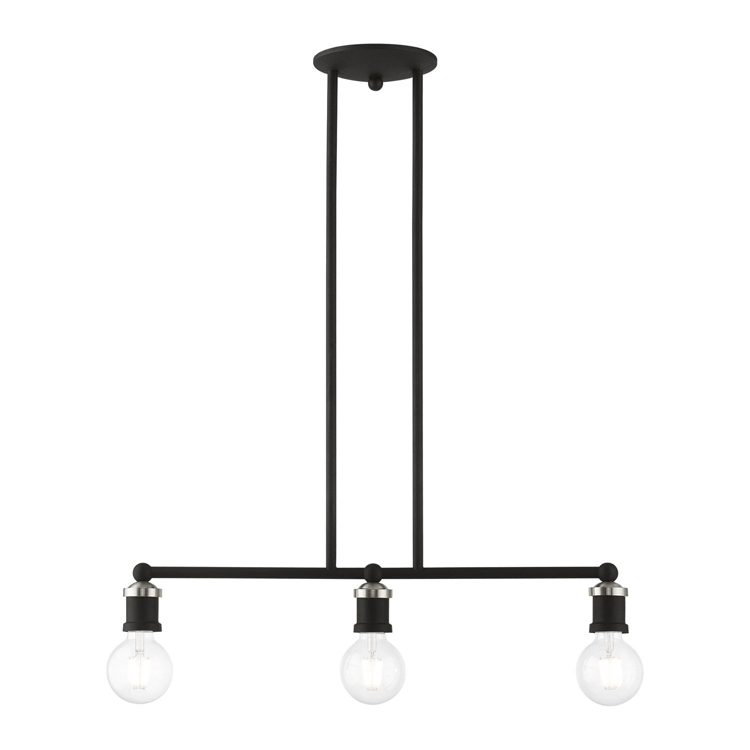 3 Light Black With Brushed Nickel Accents Linear Chandelier by Livex Lighting