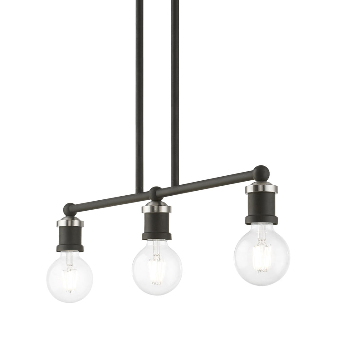 3 Light Black With Brushed Nickel Accents Linear Chandelier