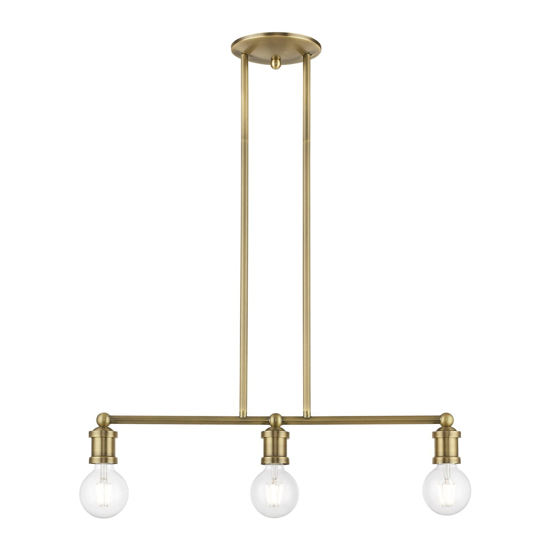 3 Light Antique Brass Linear Chandelier by Livex Lighting