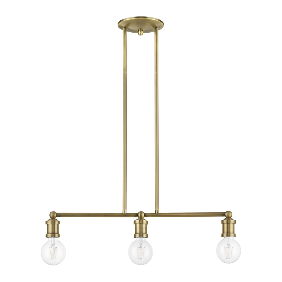 3 Light Antique Brass Linear Chandelier