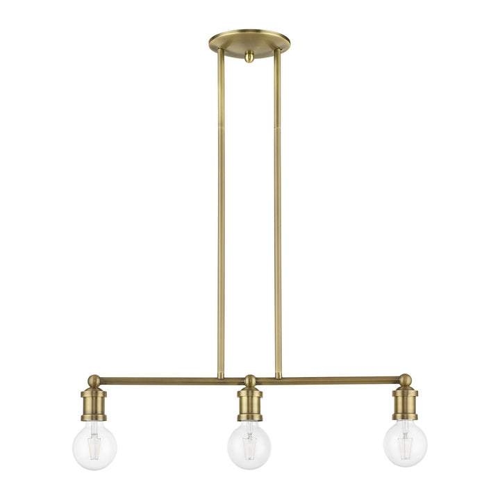3 Light Antique Brass Linear Chandelier