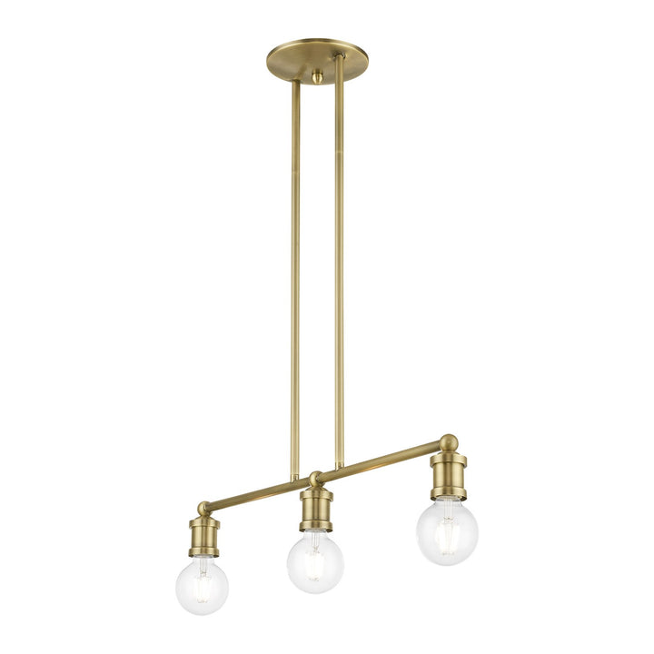 3 Light Antique Brass Linear Chandelier