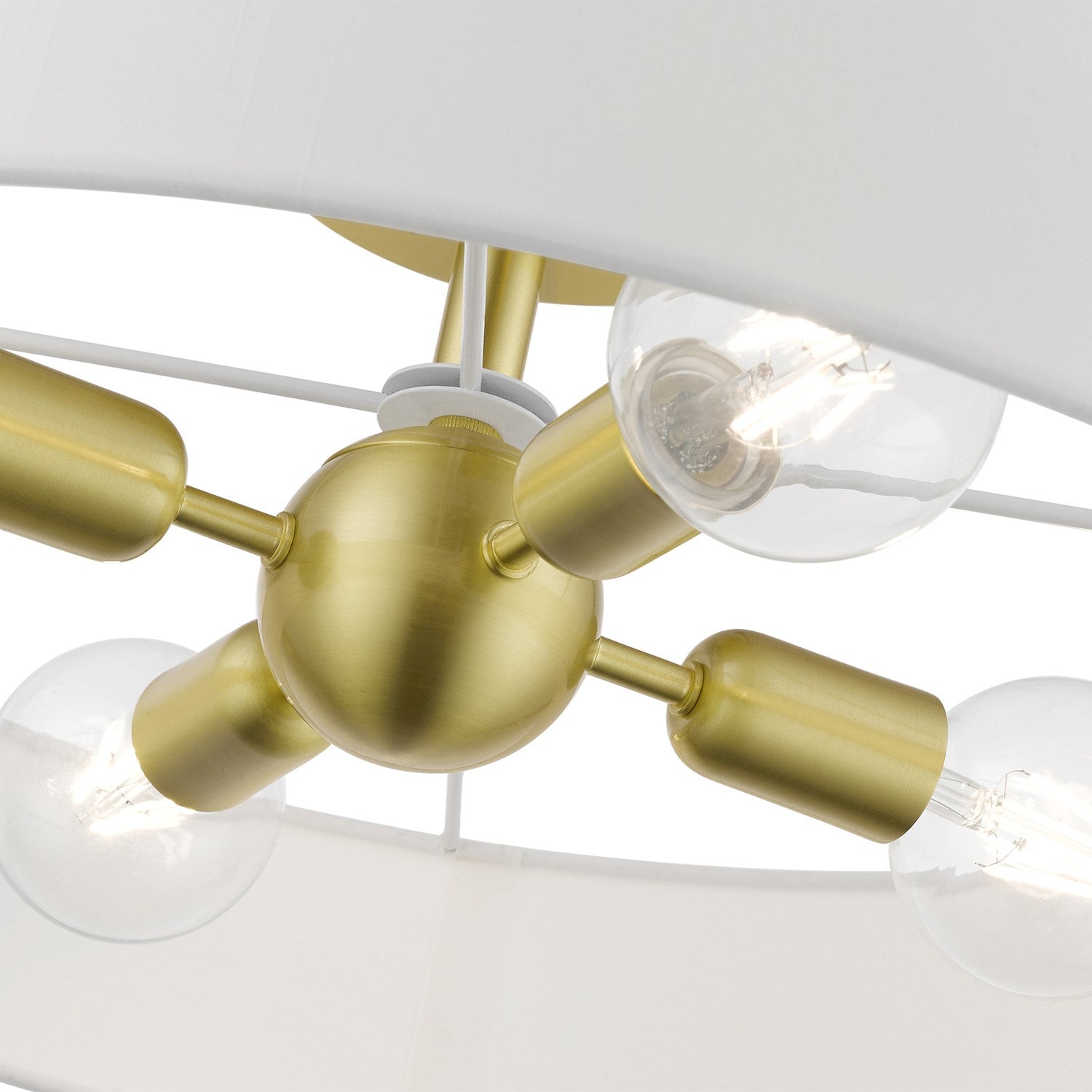 4 Light Satin Brass With Shiny White Accents Large Semi-Flush