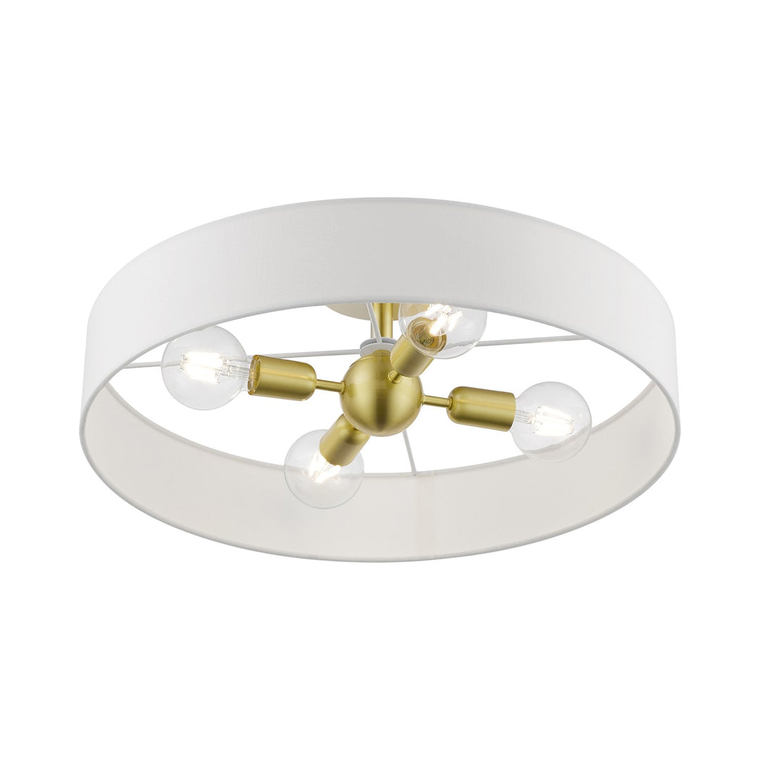 4 Light Satin Brass With Shiny White Accents Large Semi-Flush