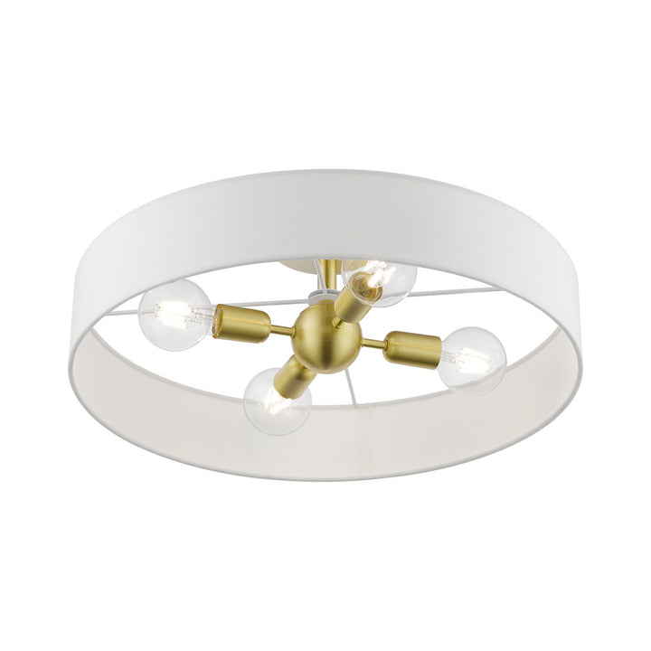 4 Light Satin Brass With Shiny White Accents Large Semi-Flush