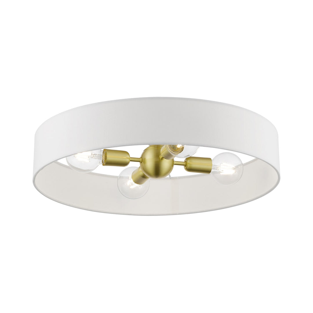 4 Light Satin Brass With Shiny White Accents Large Semi-Flush