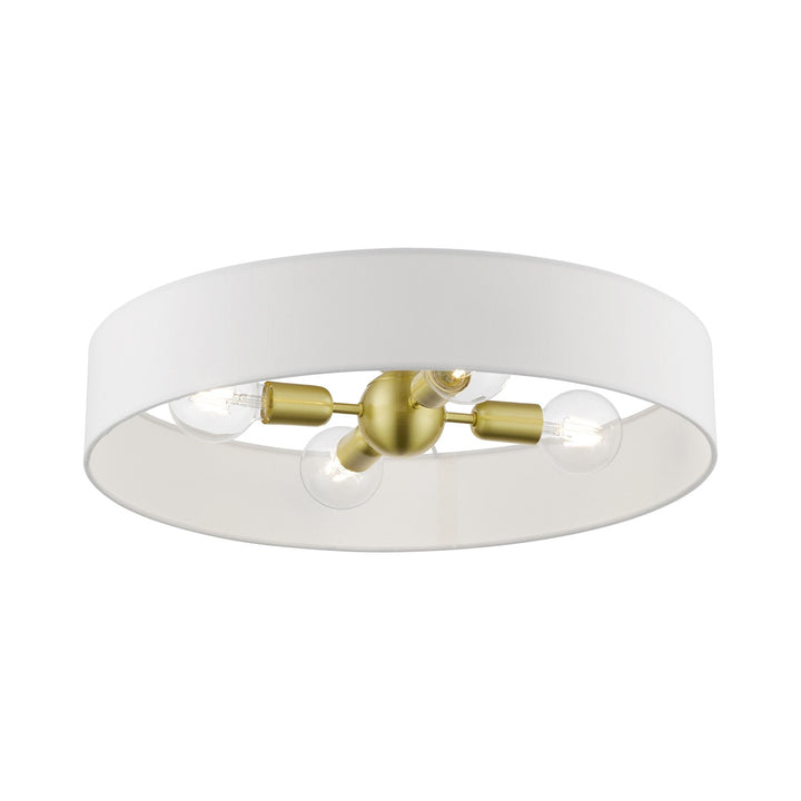 4 Light Satin Brass With Shiny White Accents Large Semi-Flush