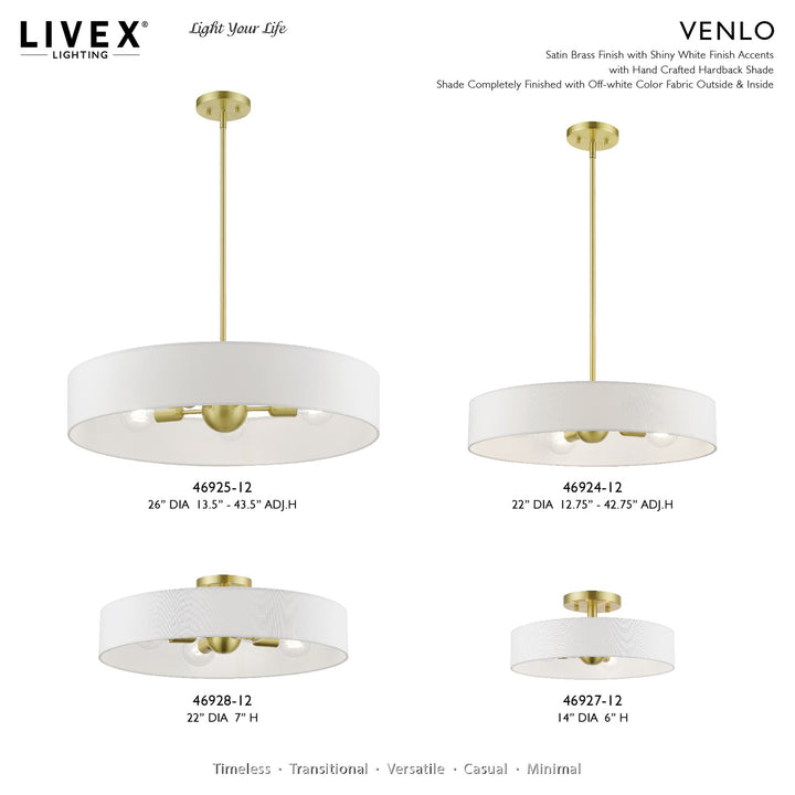 4 Light Satin Brass With Shiny White Accents Large Semi-Flush