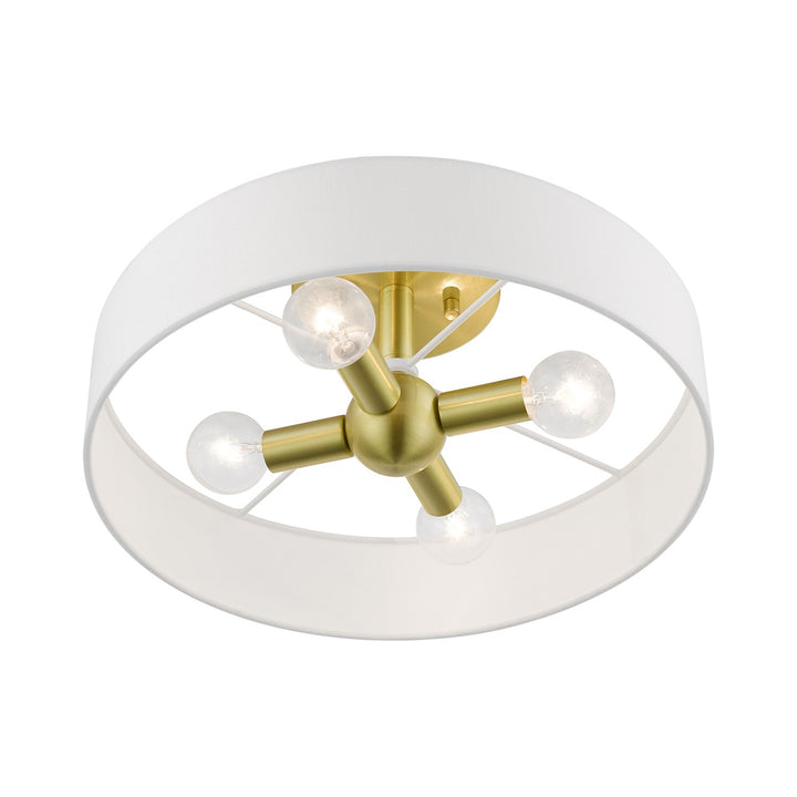 4 Light Satin Brass With Shiny White Accents Semi-Flush
