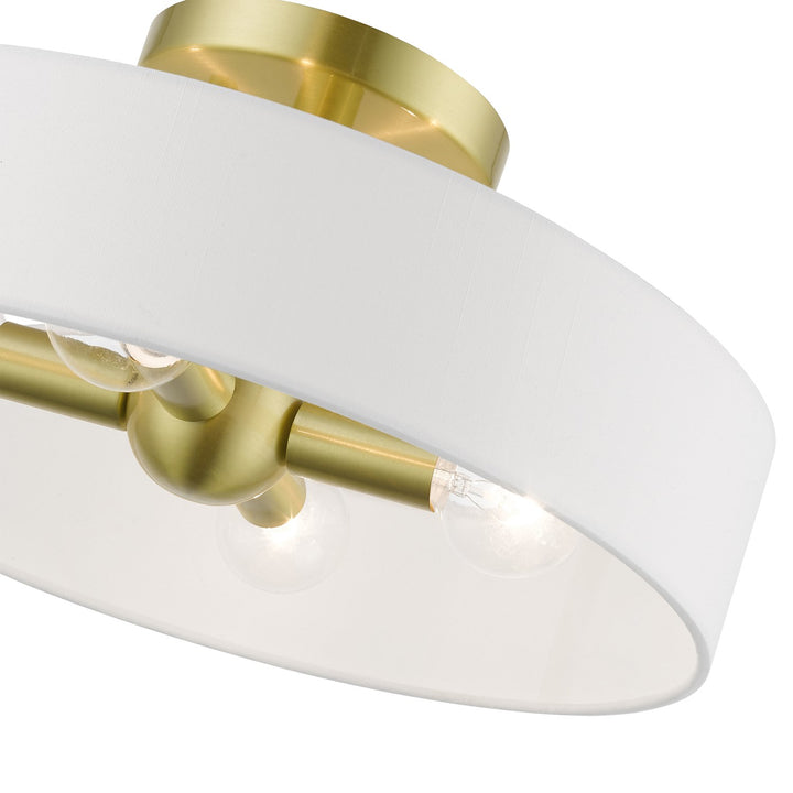 4 Light Satin Brass With Shiny White Accents Semi-Flush