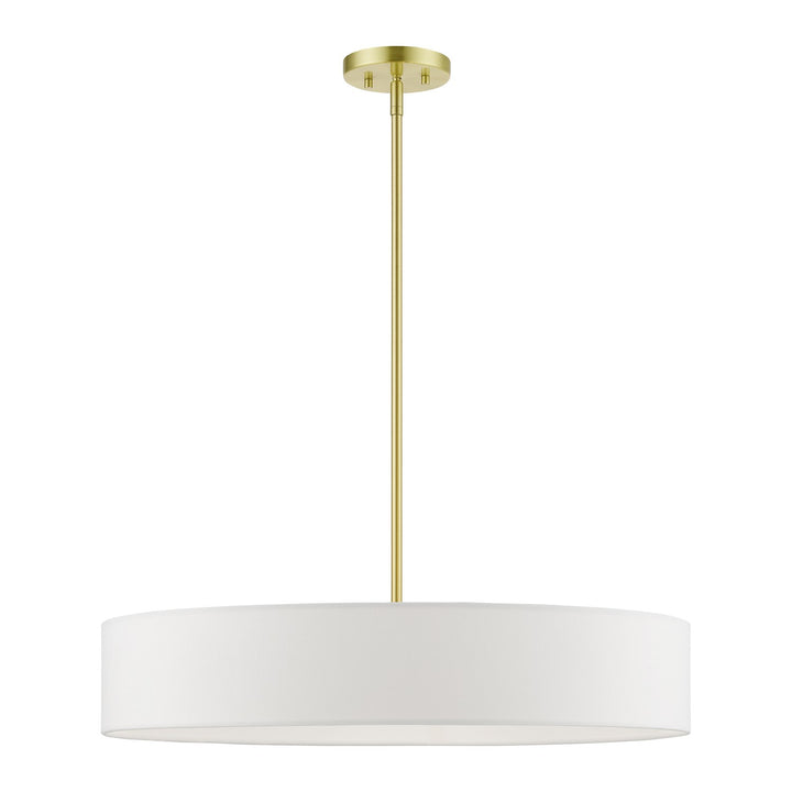 5 Light Satin Brass With Shiny White Accents Large Drum Pendant by Livex Lighting