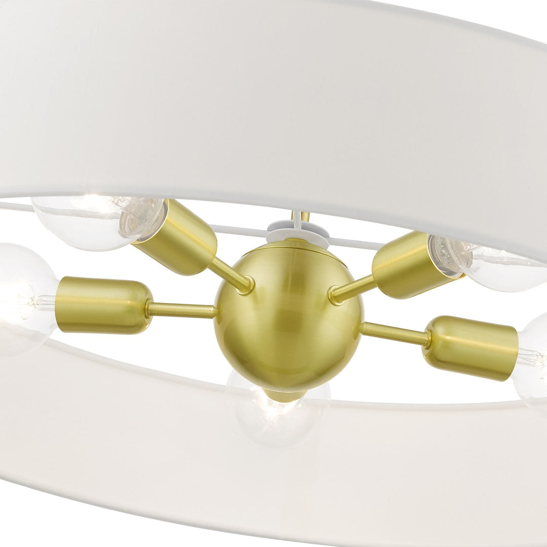 5 Light Satin Brass With Shiny White Accents Large Drum Pendant