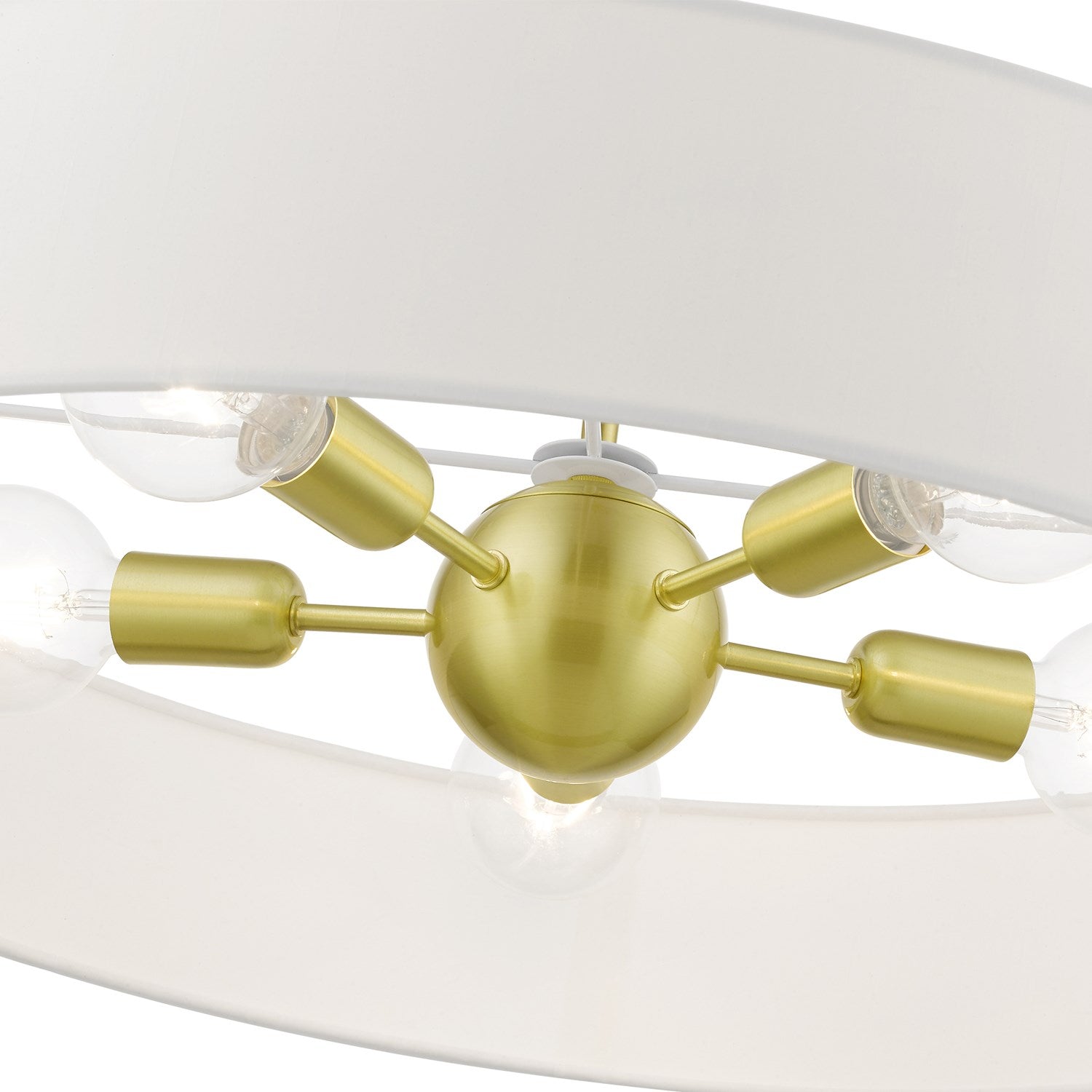 5 Light Satin Brass With Shiny White Accents Large Drum Pendant