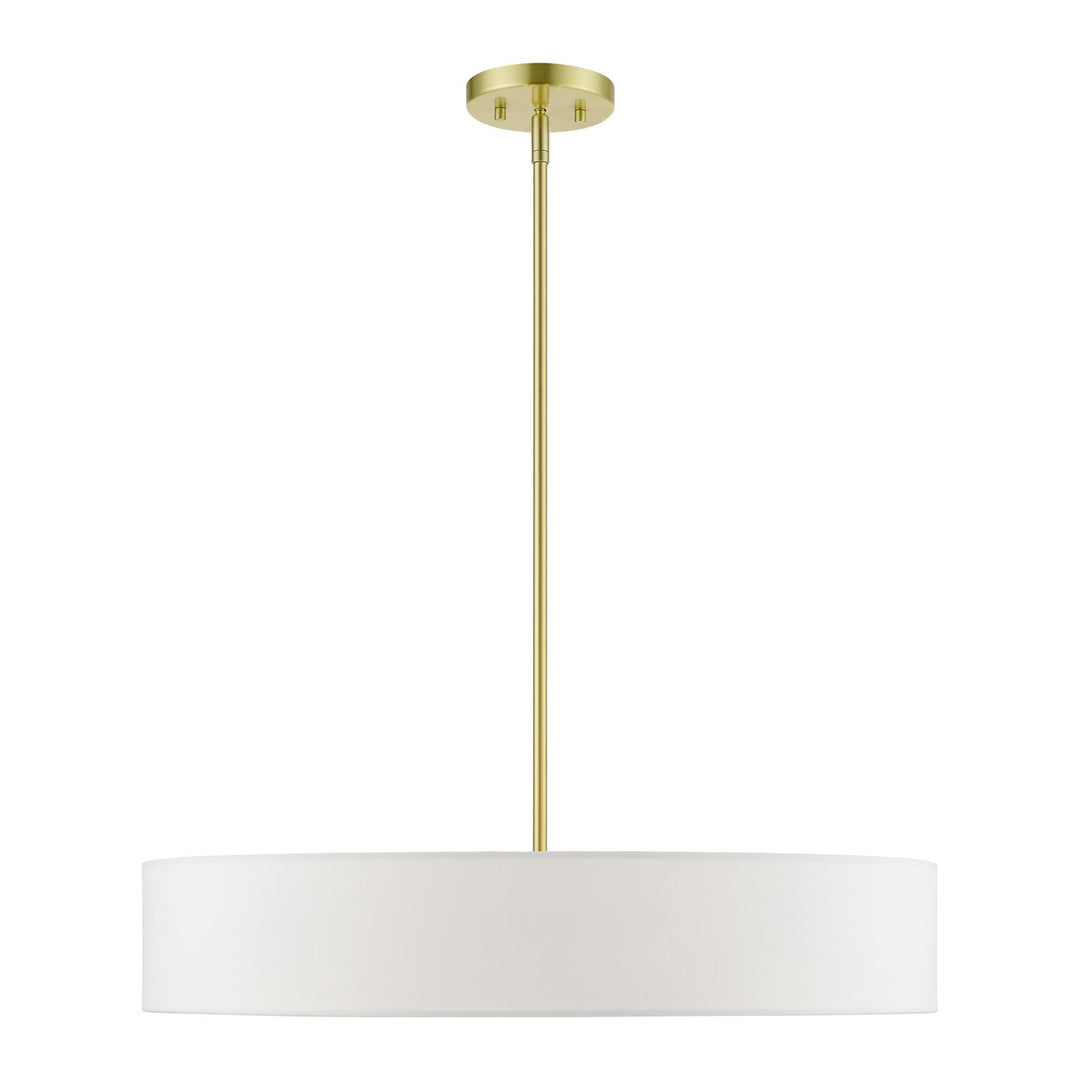 5 Light Satin Brass With Shiny White Accents Large Drum Pendant