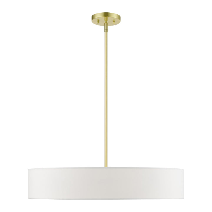 5 Light Satin Brass With Shiny White Accents Large Drum Pendant