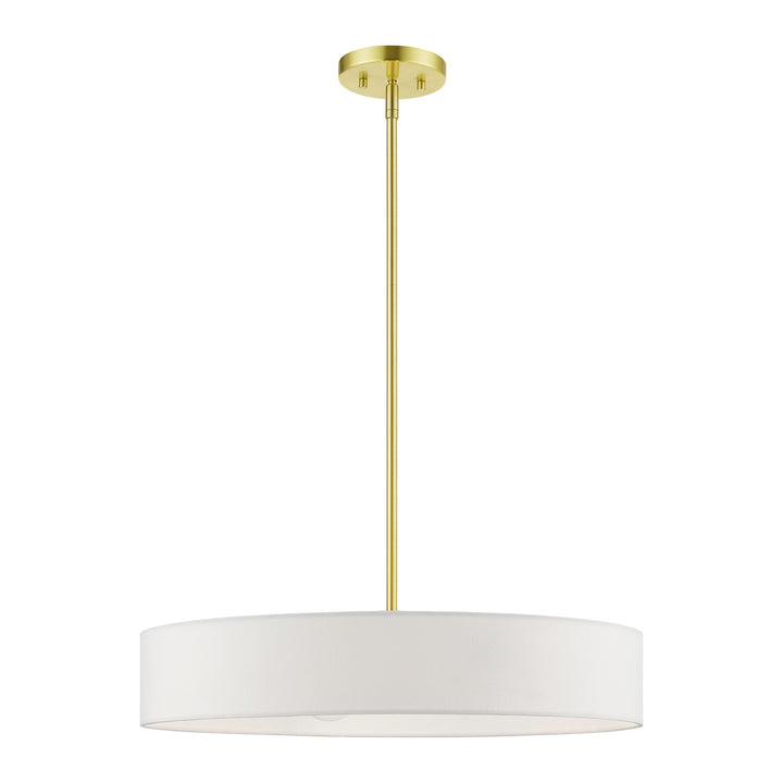 4 Light Satin Brass With Shiny White Accents Medium Drum Pendant by Livex Lighting