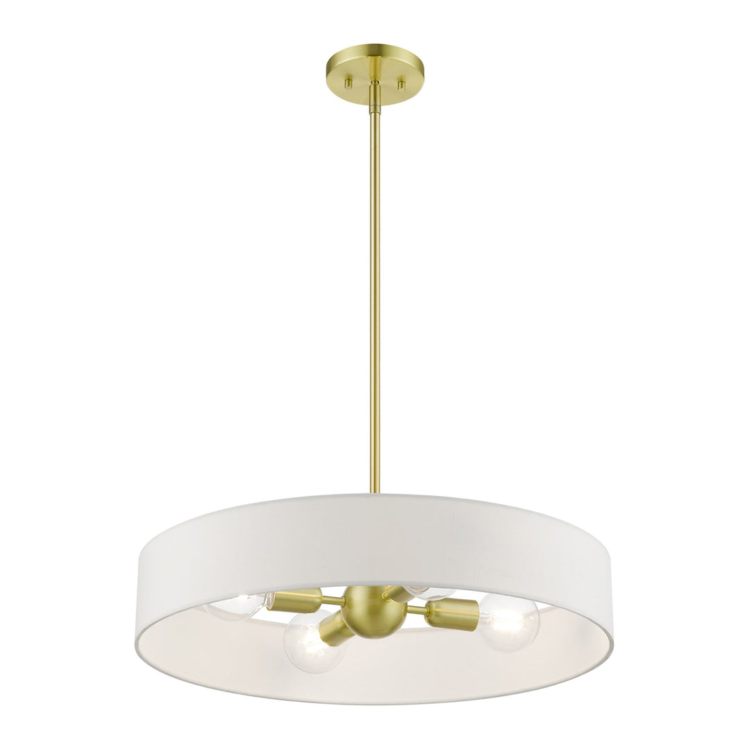 4 Light Satin Brass With Shiny White Accents Medium Drum Pendant