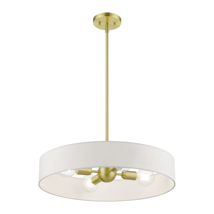 4 Light Satin Brass With Shiny White Accents Medium Drum Pendant