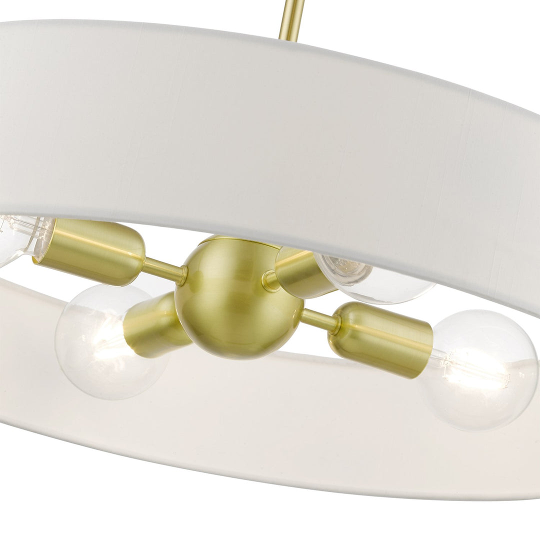 4 Light Satin Brass With Shiny White Accents Medium Drum Pendant