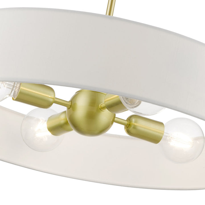 4 Light Satin Brass With Shiny White Accents Medium Drum Pendant