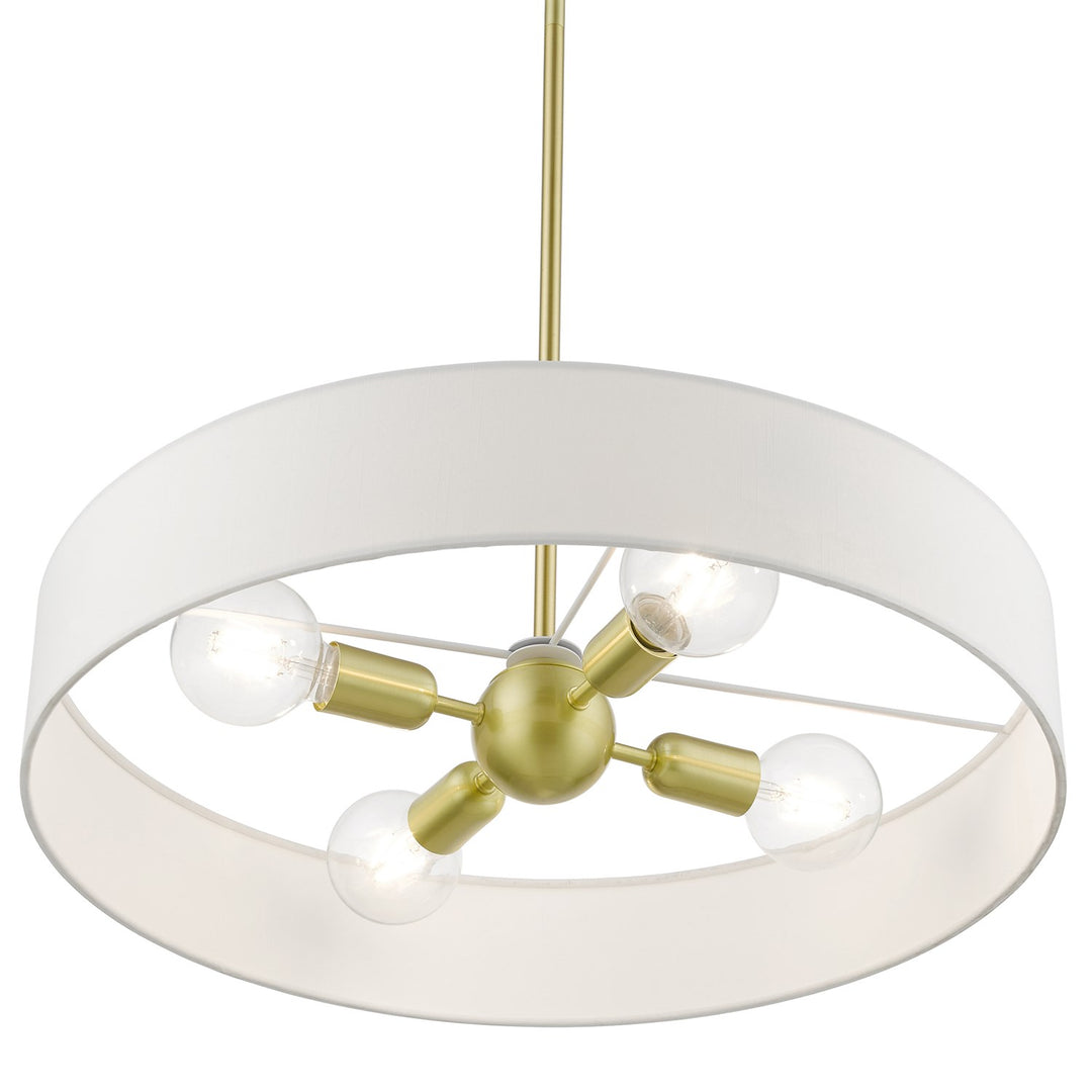 4 Light Satin Brass With Shiny White Accents Medium Drum Pendant