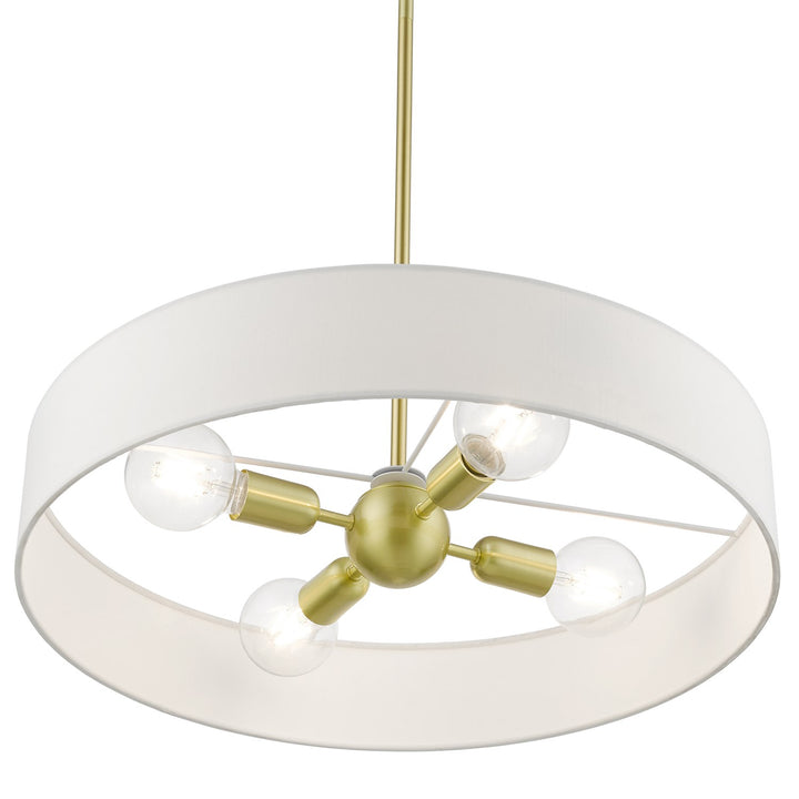 4 Light Satin Brass With Shiny White Accents Medium Drum Pendant