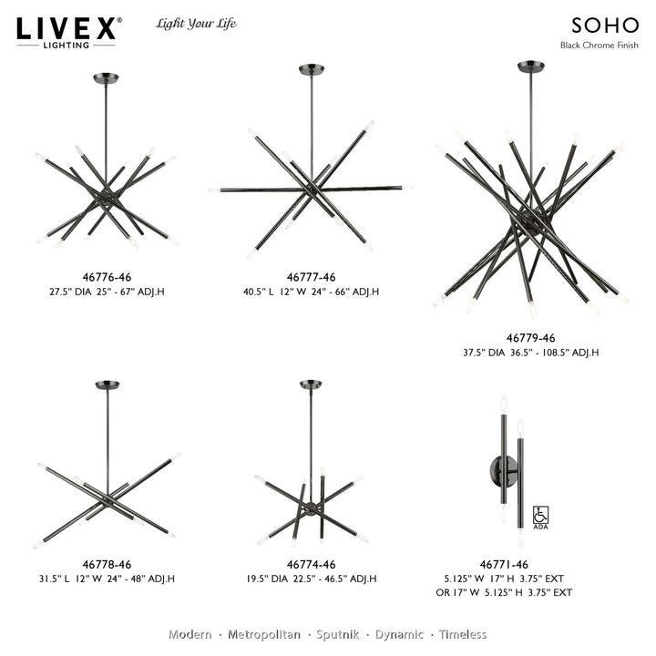 8 Light Black Chrome Linear Chandelier