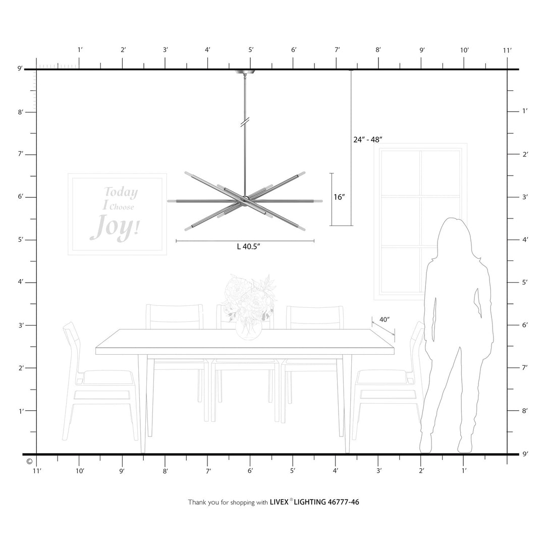 10 Light Black Chrome Linear Chandelier
