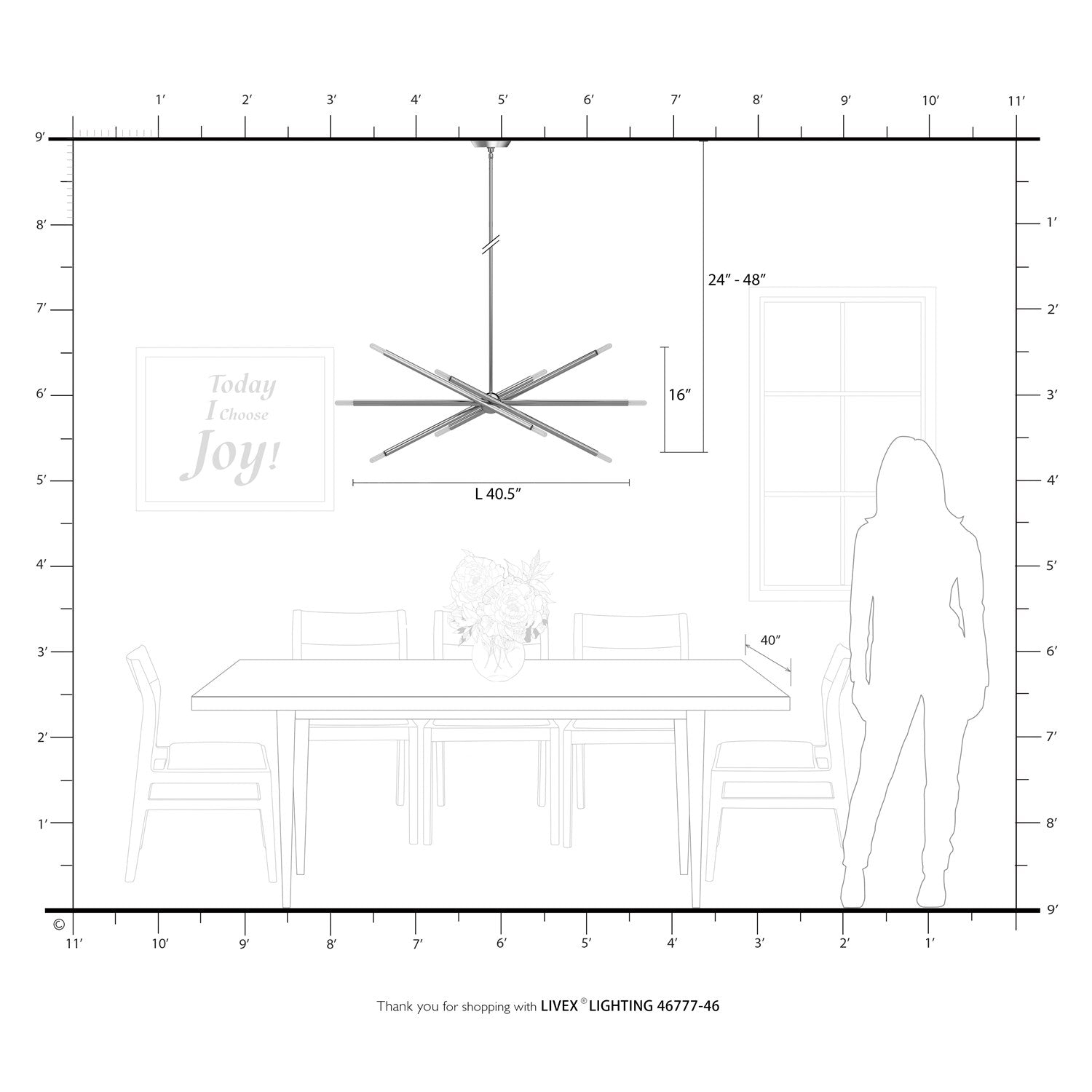 10 Light Black Chrome Linear Chandelier