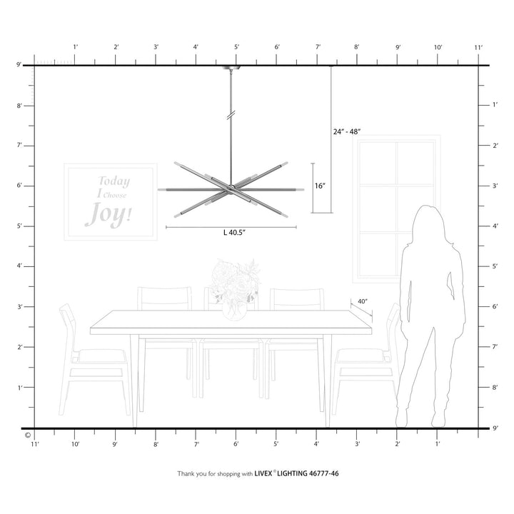 10 Light Black Chrome Linear Chandelier