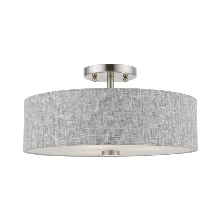 3 Light Brushed Nickel With Shiny White Accents Semi-Flush by Livex Lighting