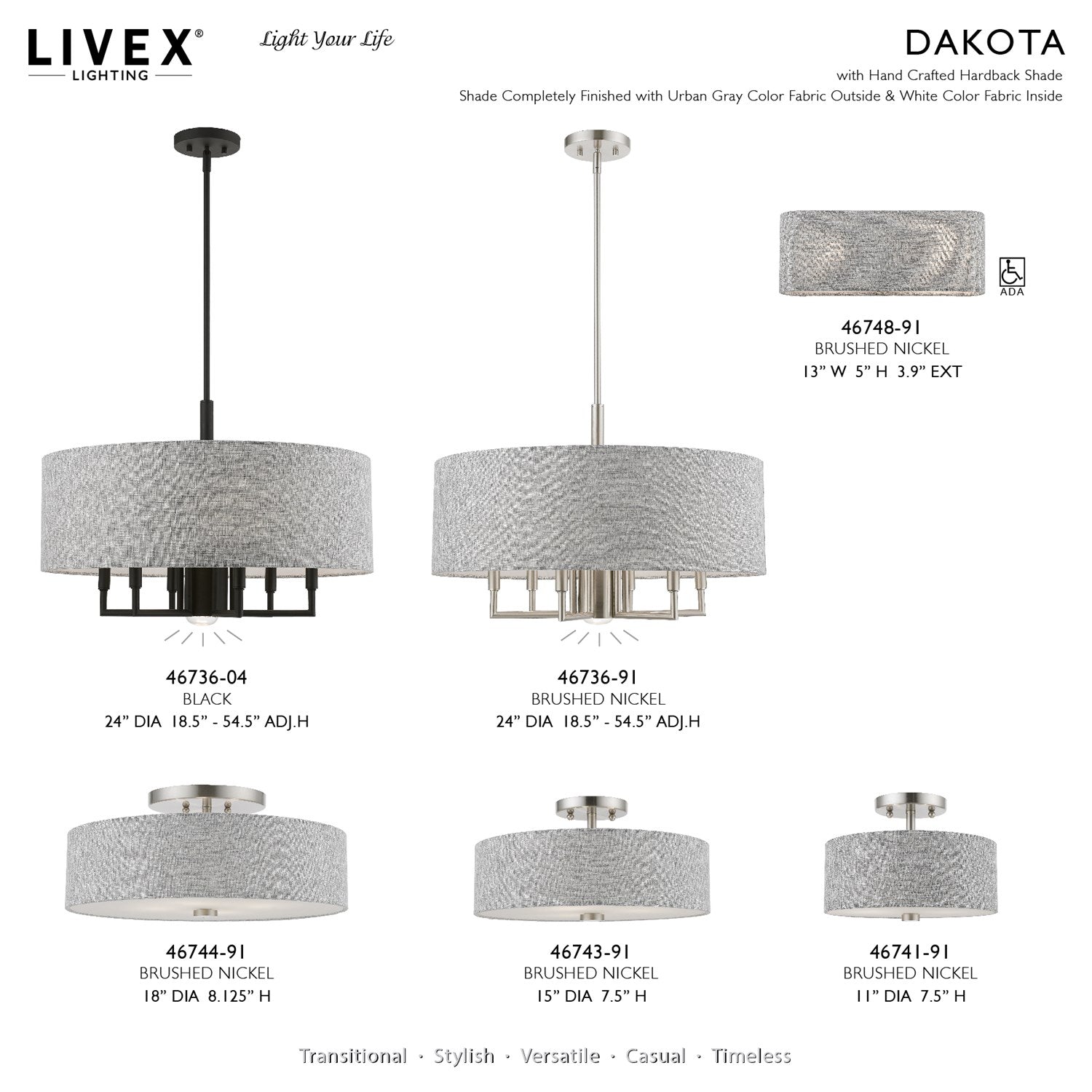 3 Light Brushed Nickel With Shiny White Accents Semi-Flush