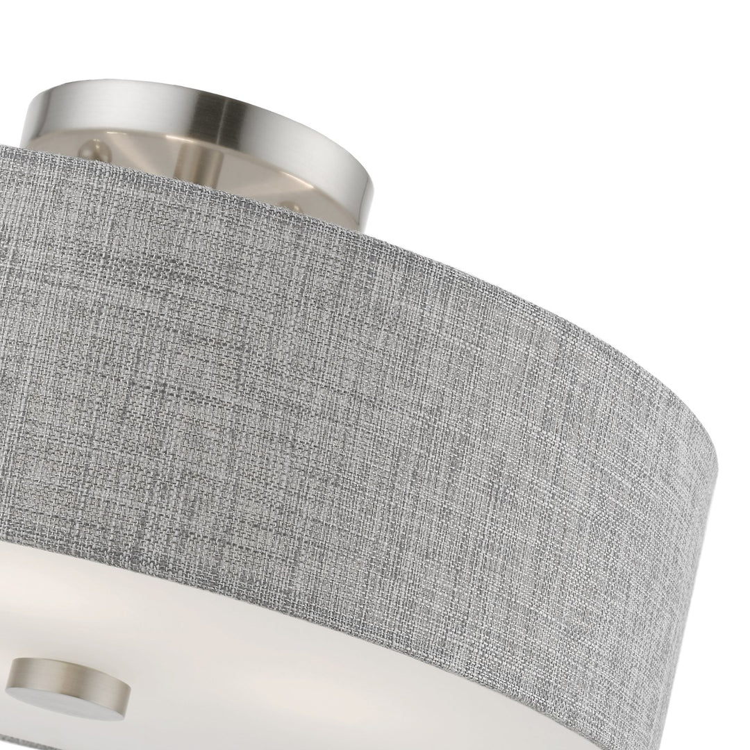 3 Light Brushed Nickel With Shiny White Accents Semi-Flush