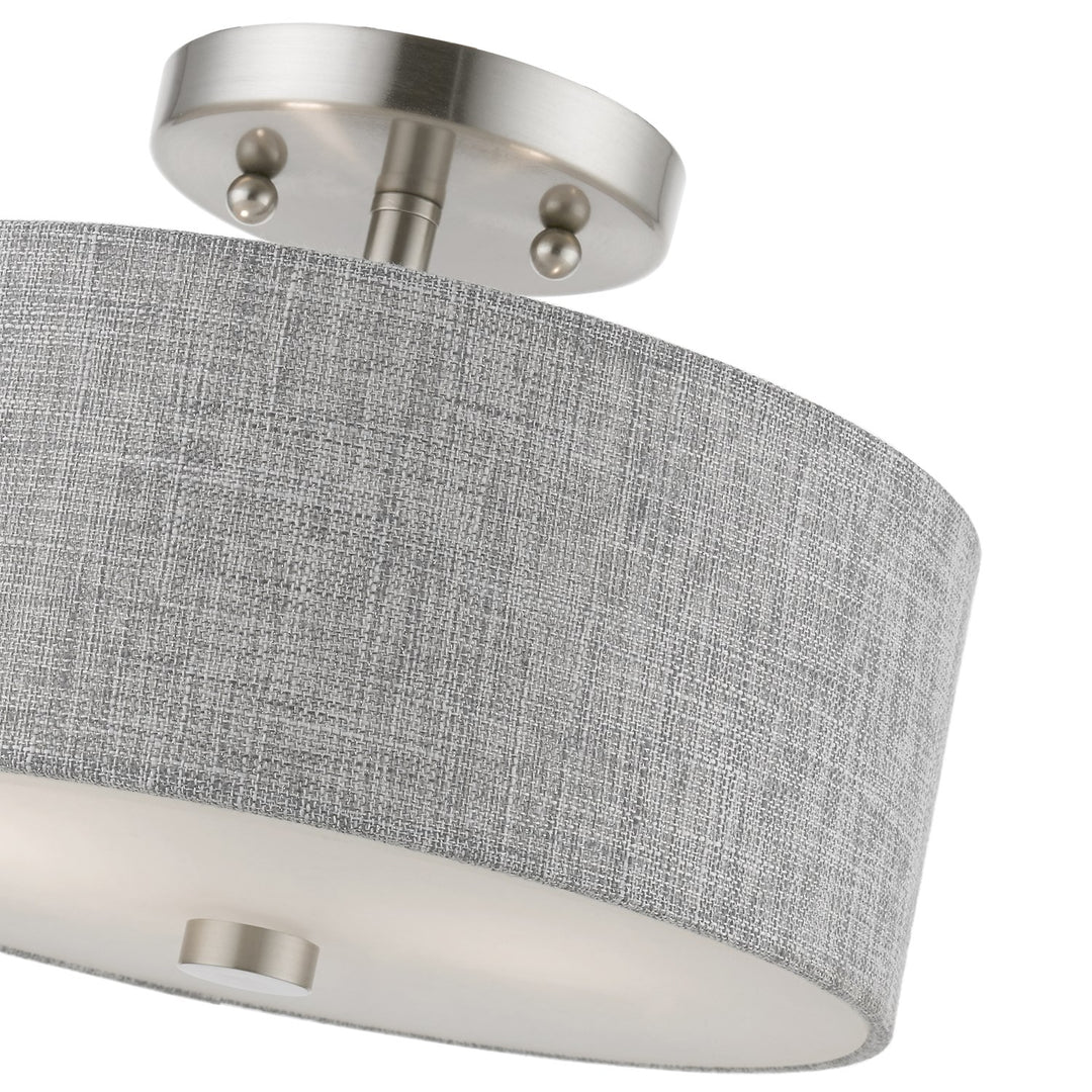 2 Light Brushed Nickel With Shiny White Accents Semi-Flush