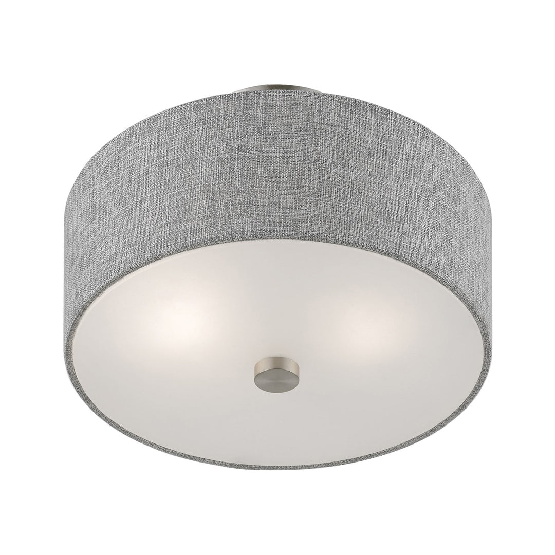2 Light Brushed Nickel With Shiny White Accents Semi-Flush