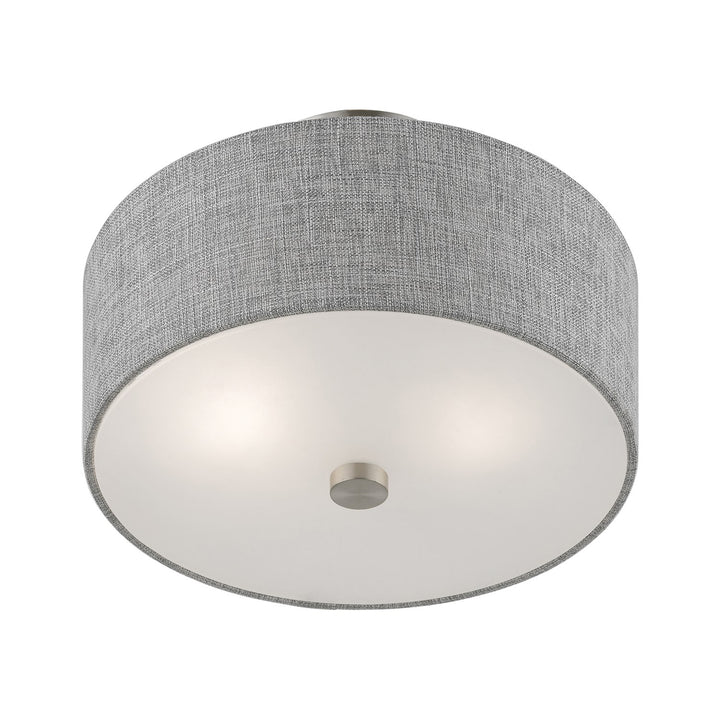 2 Light Brushed Nickel With Shiny White Accents Semi-Flush